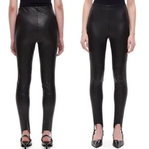 SHOREDITCH SKI CLUB Skye High Waist Leather Stirrup Black Leggings